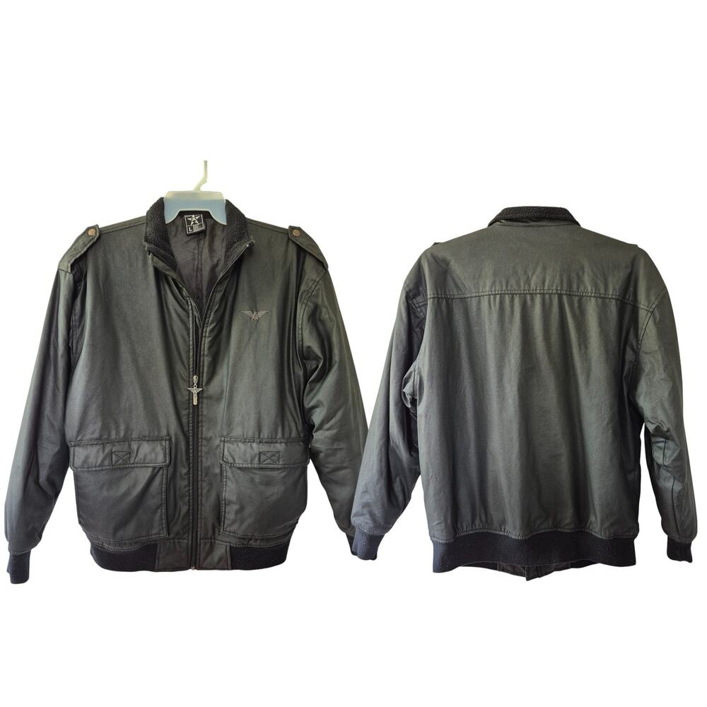 Avirex Black Cotton Canvas Aviator Bomber Style Lined Jacket Coat Large